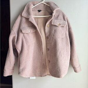 Coco + Carmen Teddy Sherpa Shacket L/XL Cozy Oversized Soft Winter Jacket